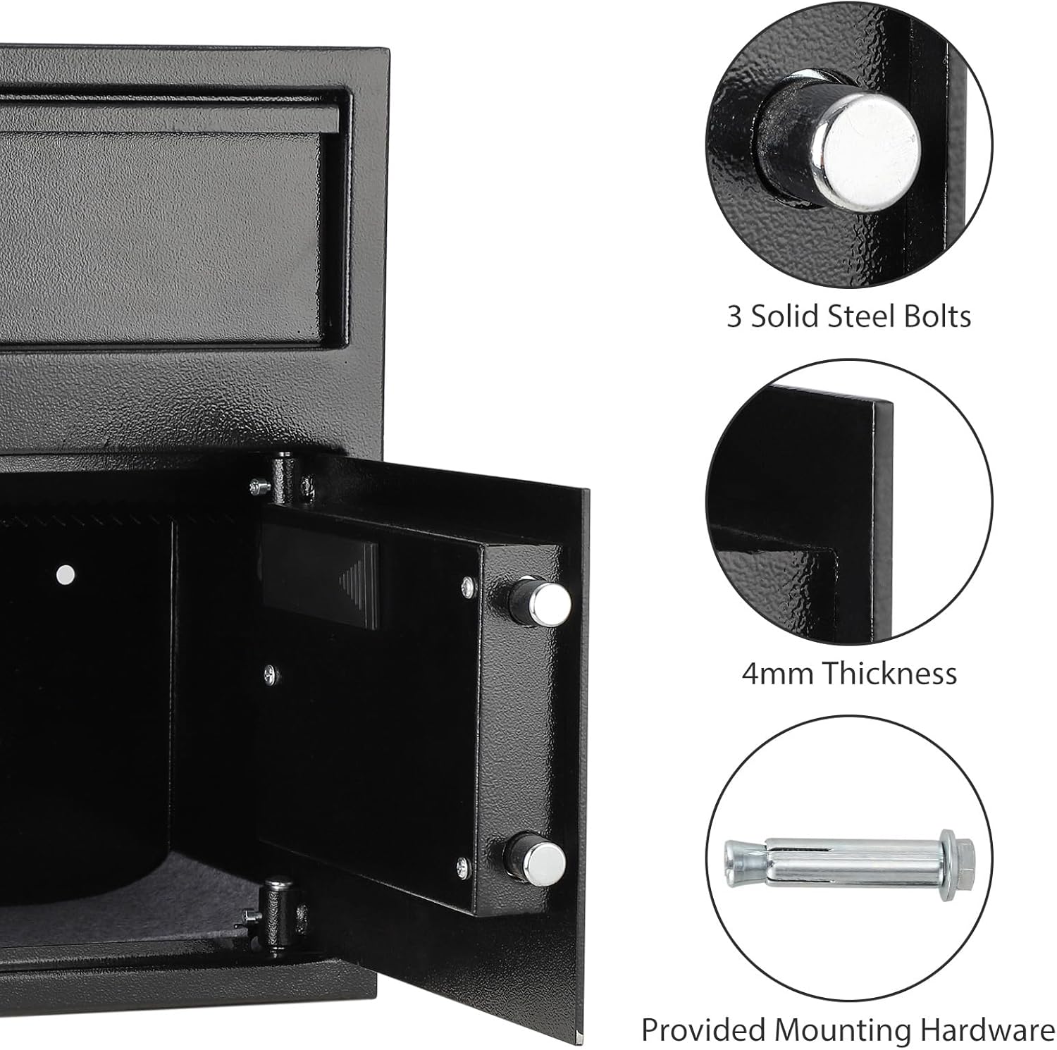 1.9 Cu Ft Heavy Duty Drop Safe for Business With Digital Keypad, Depository Safe for Money with Drop Slot, 11.7"D x 13.4"W x 9.8"H, Office Safe Box for Money and Mail, Black