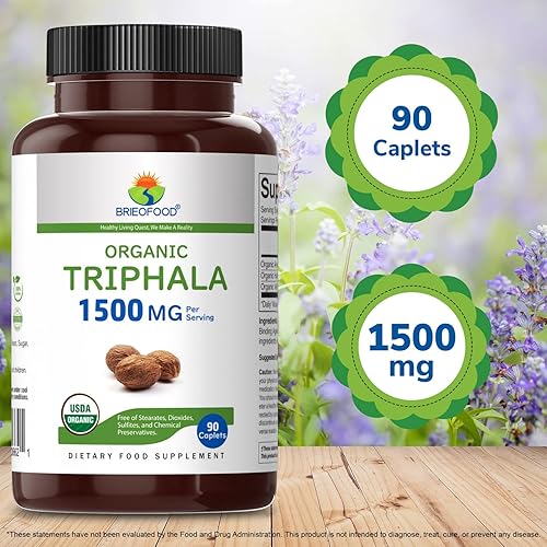Miniatura 6 de Brieofood Triphala Orgánica 1500mg, 45 Porciones, Vegetariana, Sin Gluten, 90 Tabletas Vegetarianas