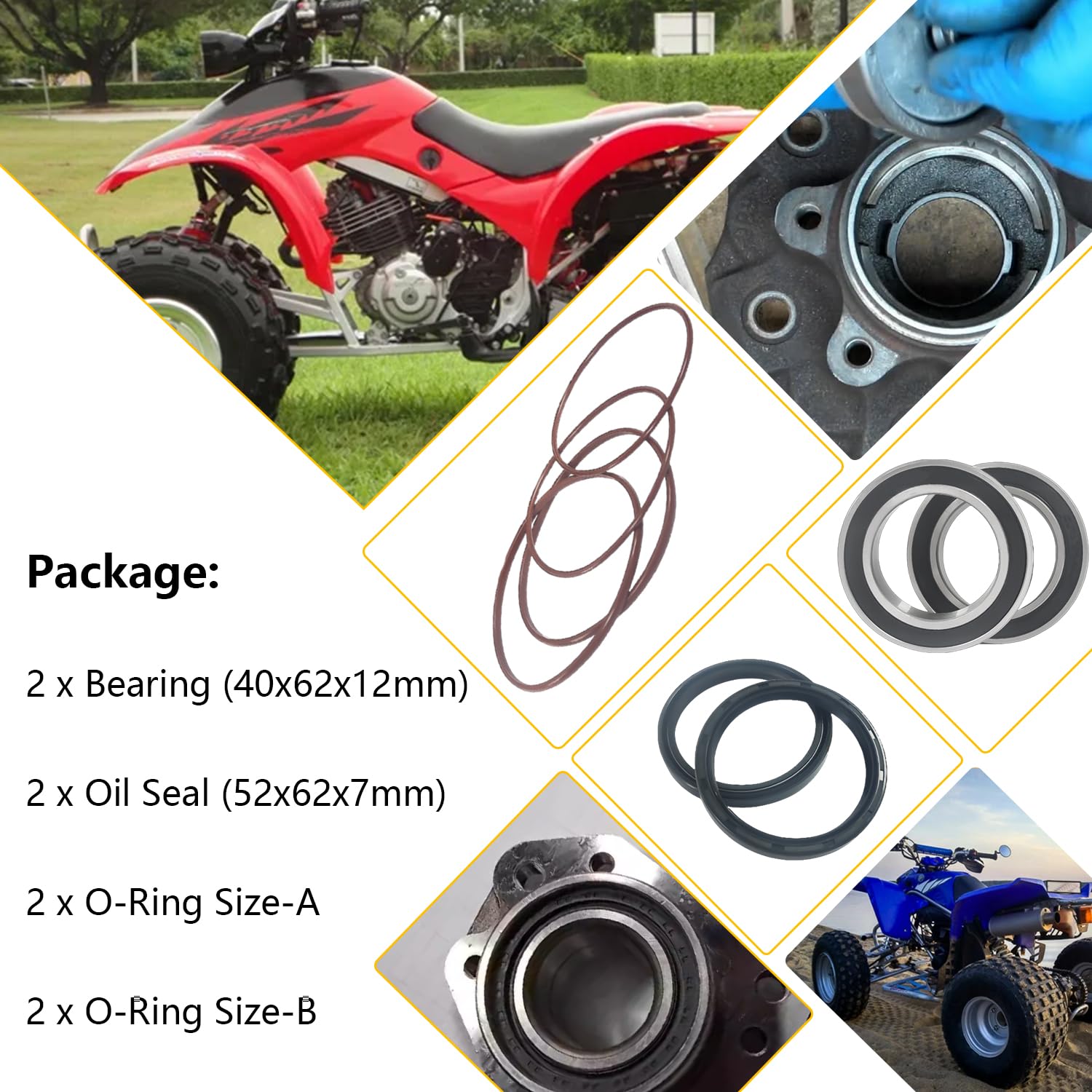 Rear Axle Bearing & Seal O-Ring Compatible with ATC250R ATC350X TRX250R TRX250X TRX300EX TRX300X TRX400EX TRX400X 91051-HA2-013 91252-HA2-003 91353-HA2-003