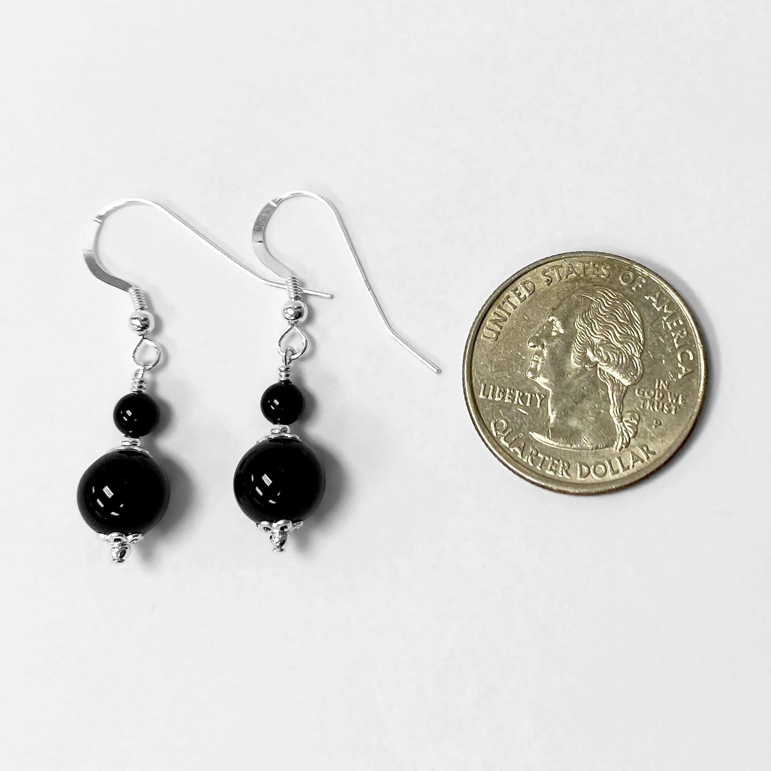 Black Onyx Beads with Austrian Crystals 925 Sterling Silver Handmade Drop Earrings for Women