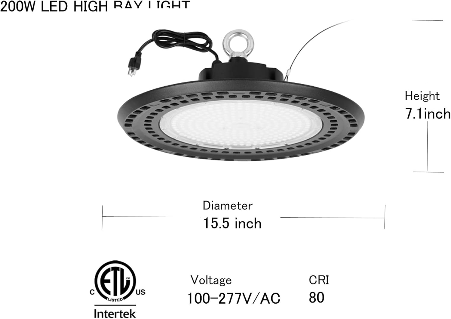 70% Off Everything LED High Bay Light 200W 5000K Daylight White ,ETL Certified High Bay LED Shop Lights for Factory Warehouse Garage , Replacement for 800W MH/HPS