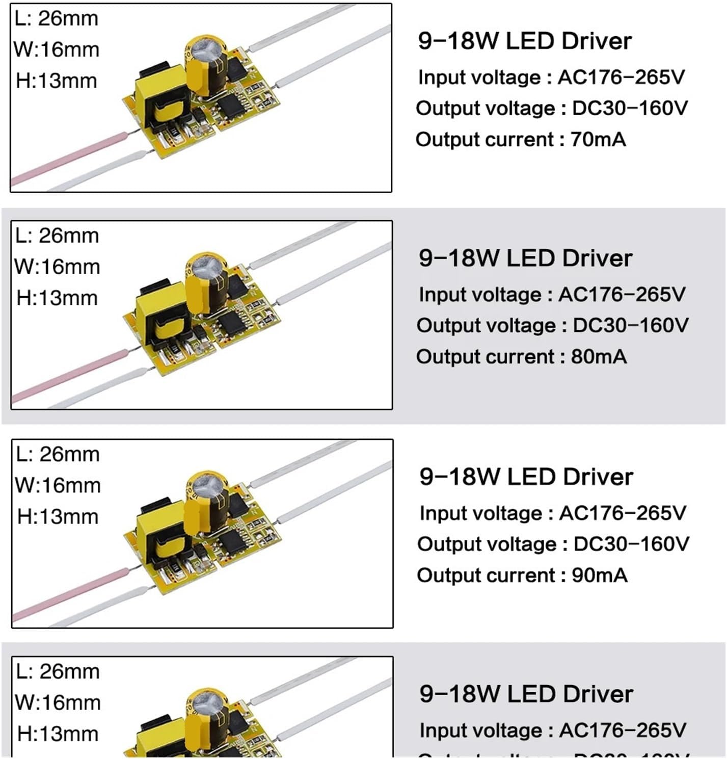 1PCS LED Driver 3W-18W Power Supply Constant Current 70-130mA DC30-160V Automatic Voltage Control LED Lighting Transformer(120mA)