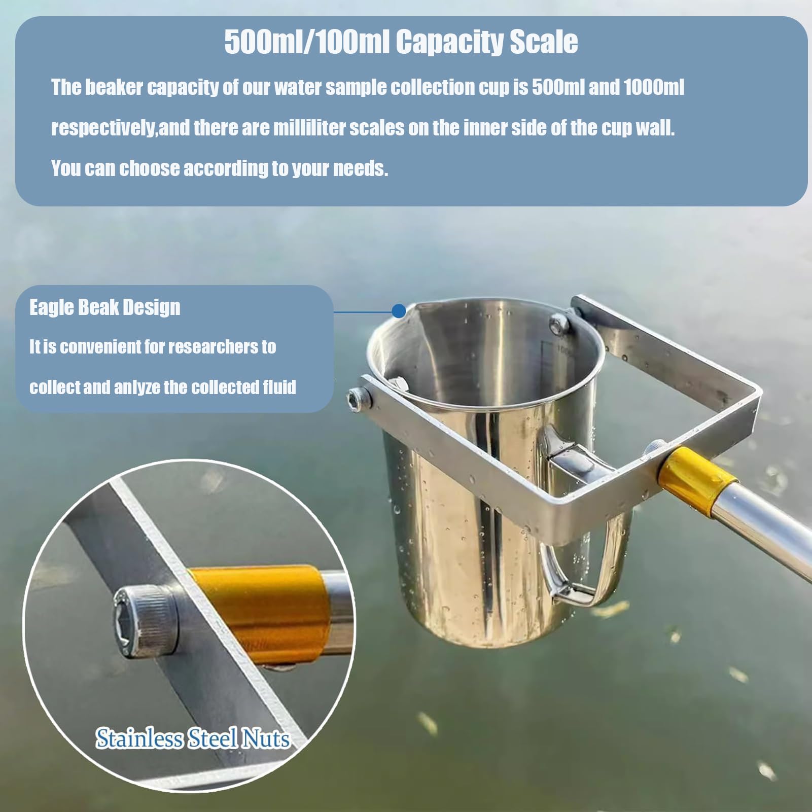 Tragbares Probengefäß,Pendelbecherprobenehmer Teleskop Wasserproben Set,Probenehmer Schöpfkelle Flexibles Schwenkbecher mit Graduierung für Fluss,See,Pool