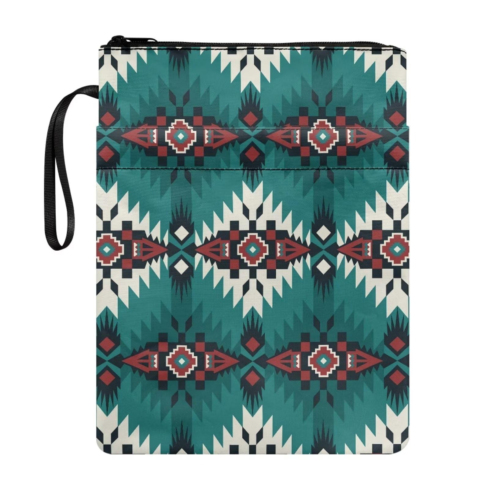 NETILGEN Green Aztec Style Book Protector Pouch Sleeve with Zipper for Women Men Kids Washable Book Covers for Book Lovers Paperbacks Hardcover Notebook Bible Journal Textbooks โ image 1