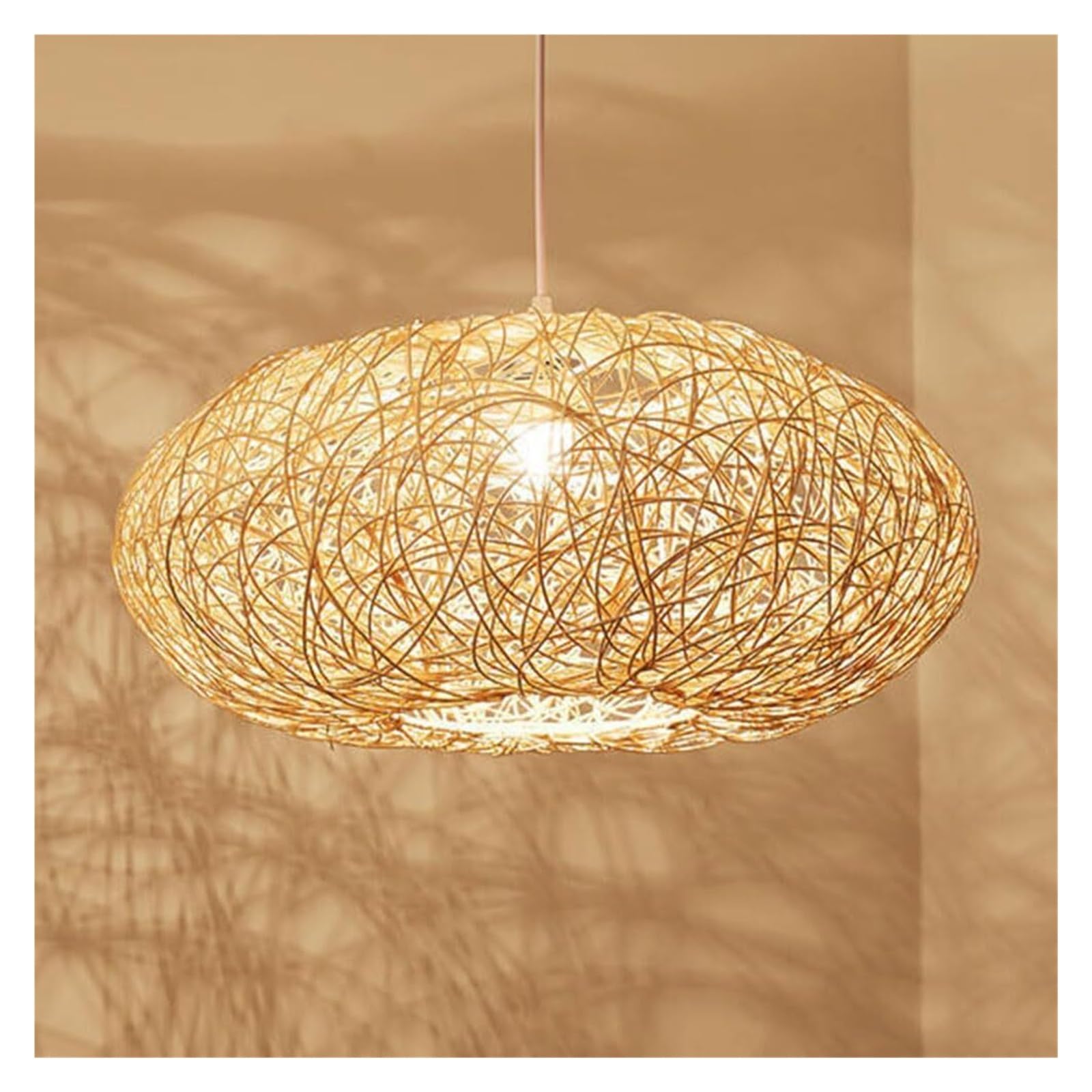 KHUKHU Ceiling Pendant Light Romantic Design Natural Rattan Light Fixture Bamboo Dome Wicker Chandelier Lampshade Hanging Light Ceiling Light for Dining Room Living Room Restaurant