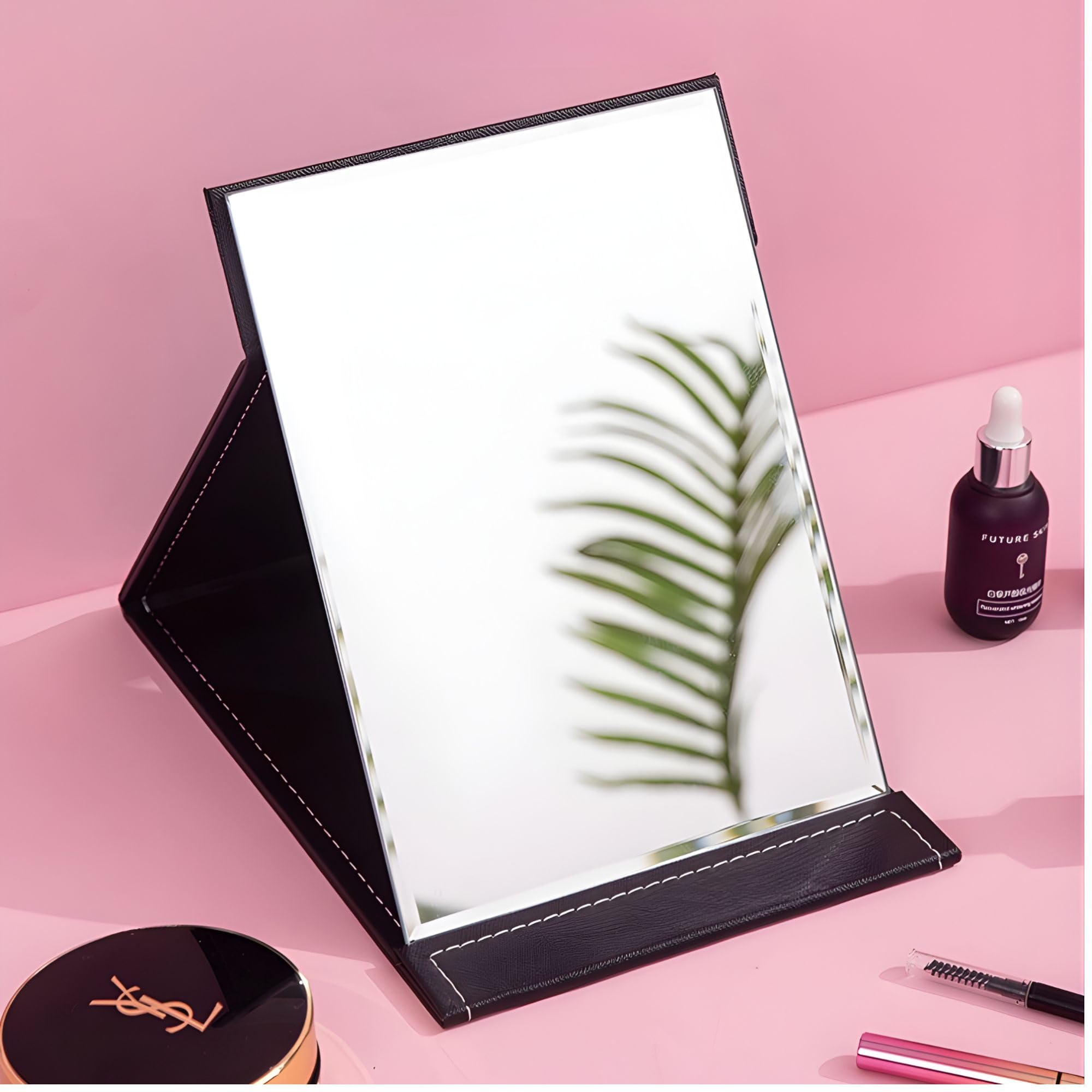TOMATUS® Portable Folding Mirror, Makeup Mirror with Stand for Office Desk, Vanity, Table, Travel, Pack of 1, Black-image-47