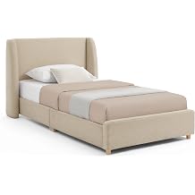 Delta Children Olivia Twin Bed for Kids, Upholstered Bed, Light Camel
