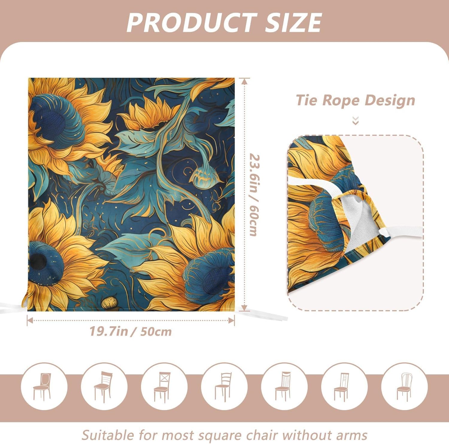 ALAZA Blue Sunflowers on Blue Chair Back Cover Set of 6, Washable Reusable Removable Chair Slipcovers Decorative Chair Cover for Home Kitchen Wedding Party