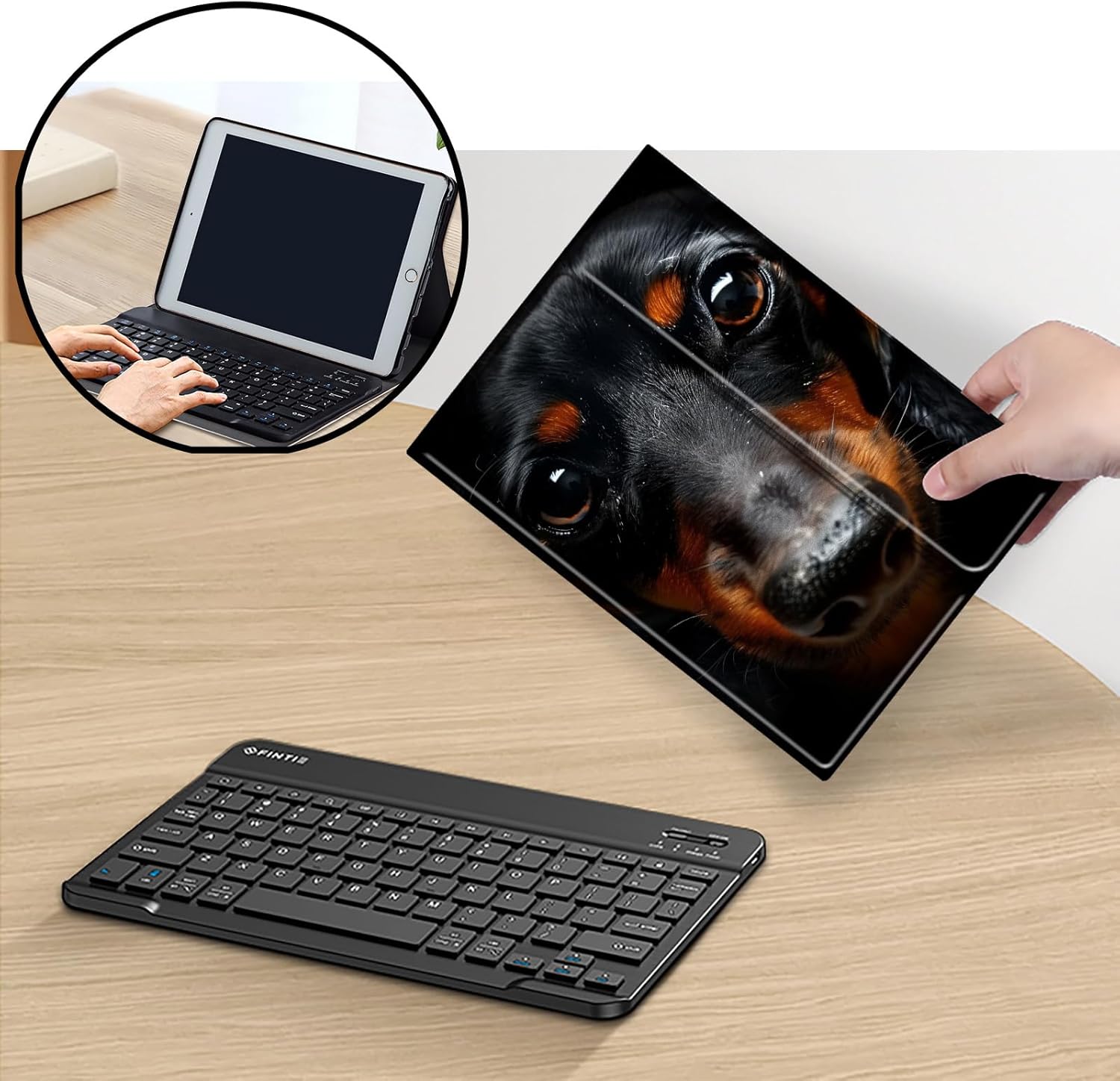 Keyboard Case for Amazon Fire Max 11 (13th Generation, 2023 Release), Detachable Wireless Bluetooth Keyboard and Auto Sleep/Wake Fire Max 11 Tablet Case with Keyboard, Adorable Black Dog