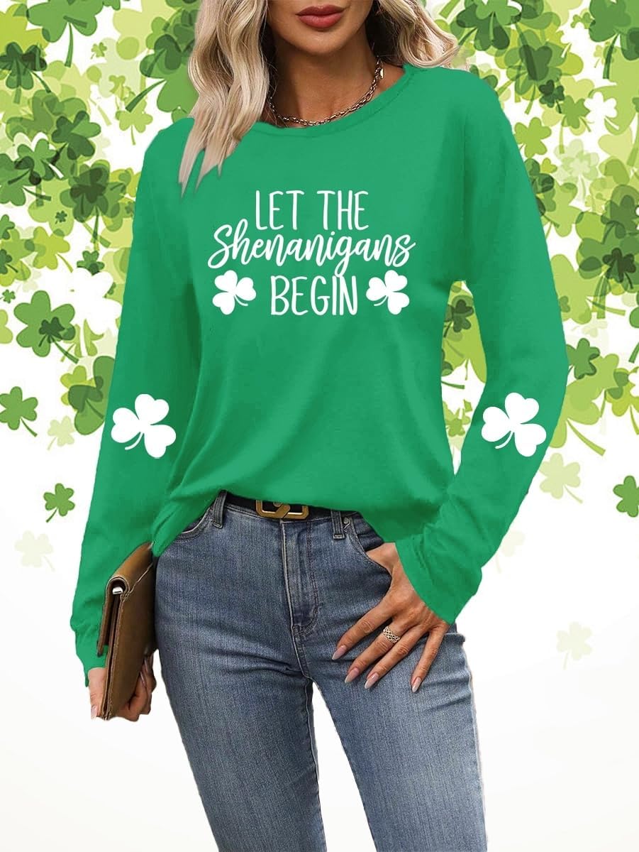 St Patricks Day Shirt Women Lucky Irish Shamrock Clover Long Sleeve Happy St Patrick’s Day Print Tshirts - Image 3