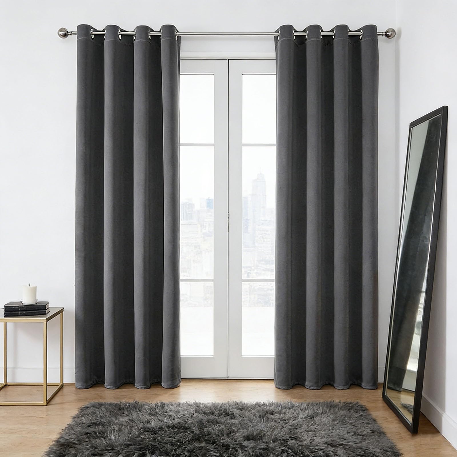 Rideau occultant gris foncé 160x75 cm avec œillets métalliques pour chambre