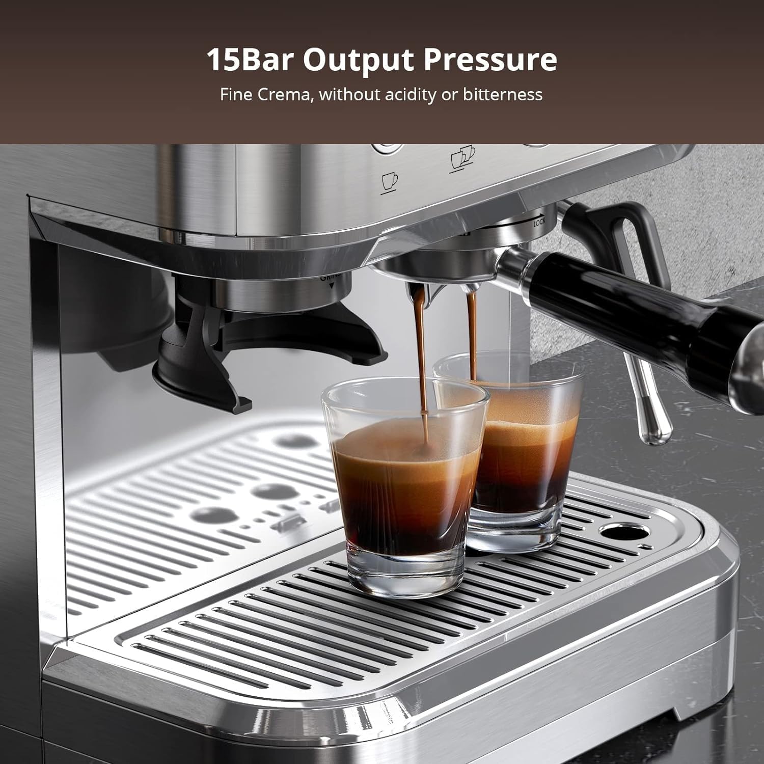 PortoAlegre Macchina per Caffè Espresso Professionale con Macinacaffè Integrato e Schiumatore Latte, 15 Bar, Serbatoio 2.3L, 1350W, Acciaio Inox - Ideale per Cappuccino e Caffè in Grani