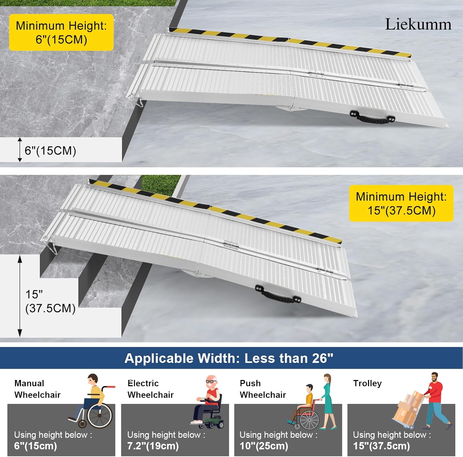LIEKUMM 5FT Portable Wheelchair Ramp, Non-Slip Aluminum Folding Ramp for Home Steps, Doorways, and Stairs, 600 lbs Load Capacity Handicap Ramp
