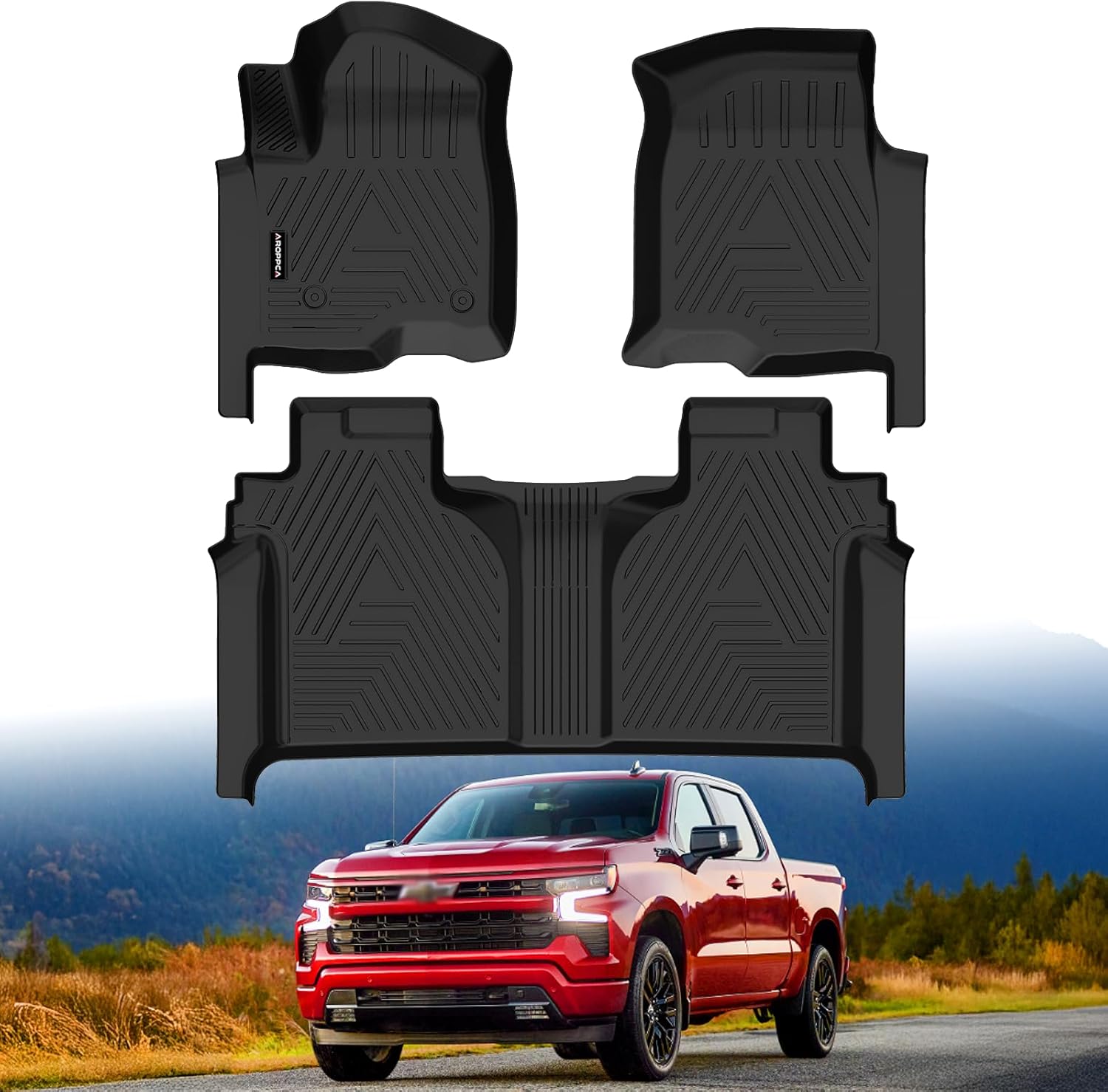 Floor Mats for 2019-2025 Chevy Silverado/GMC Sierra 1500 Crew Cab, 2020-2025 Chevrolet Silverado/GMC Sierra 2500HD/3500HD Crew Cab with Rear Under-Seat Storage, Floor Liners for Silverado Accessories