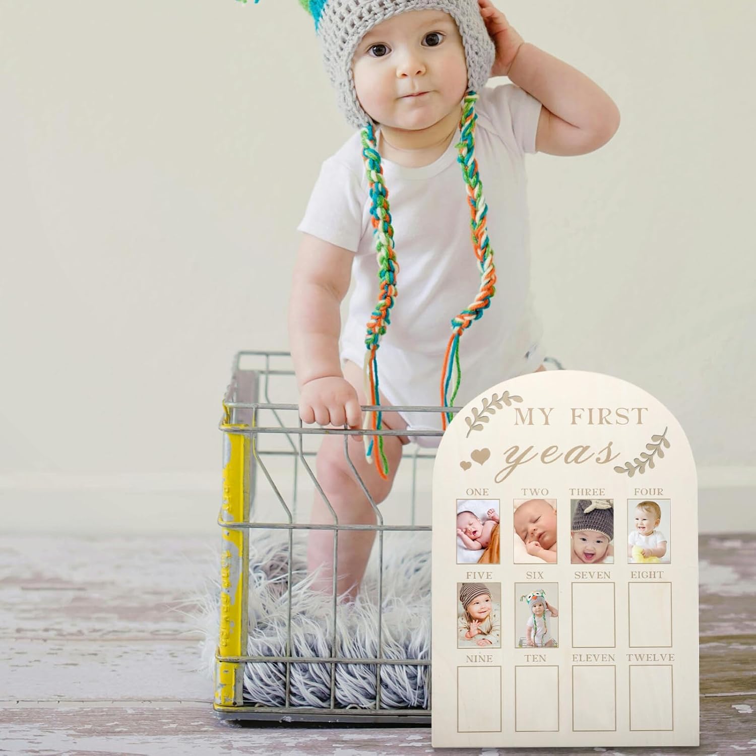 Picture Frame for First Year Wooden Month Photo Display for Newborns Nursery Decoration Keepsake for Parents Capture Precious Memories