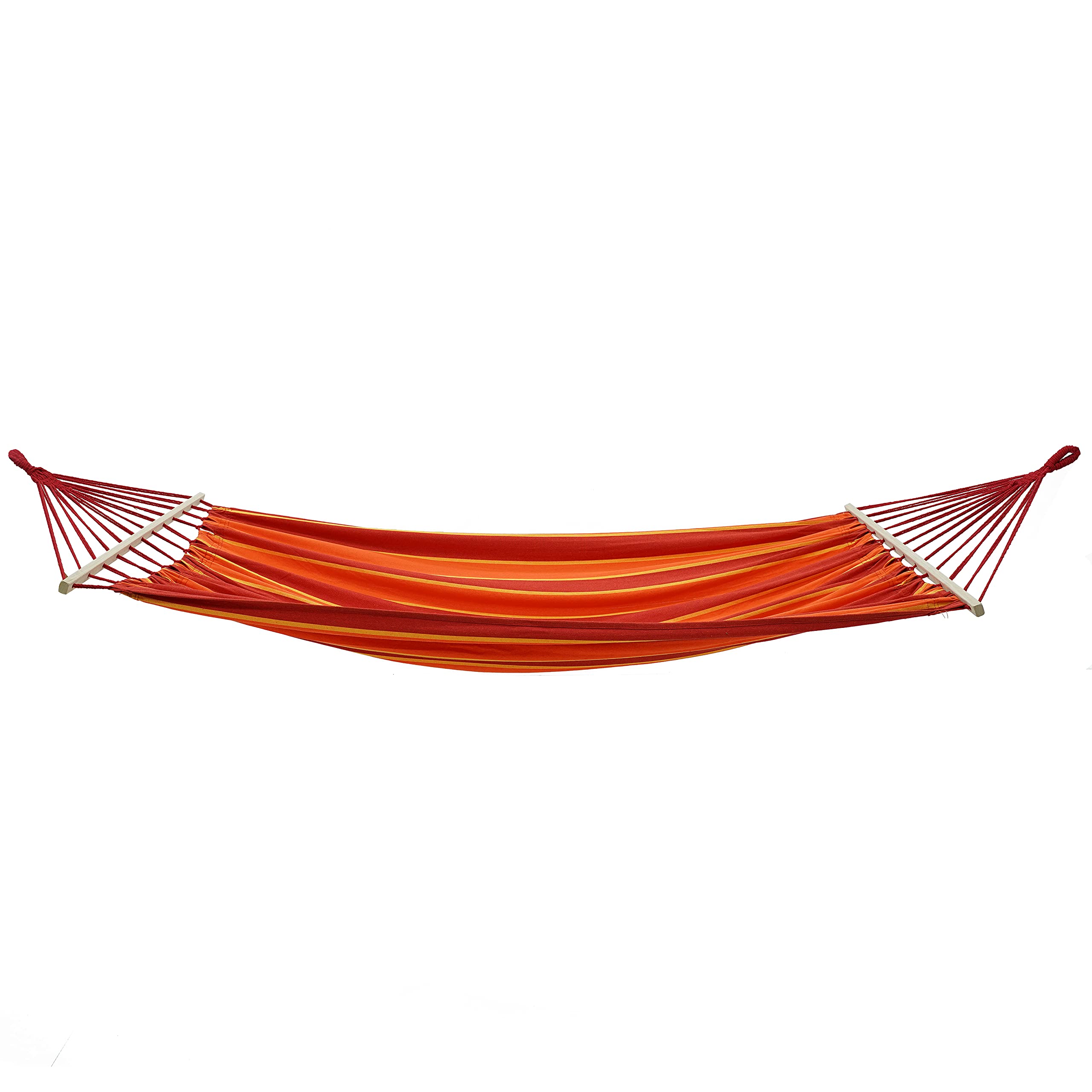 Amaca da Giardino in Cotone 200x150 cm Arancione con Barre di Diffusione in Legno da 100 cm Sollevamento Carico di 150 kg