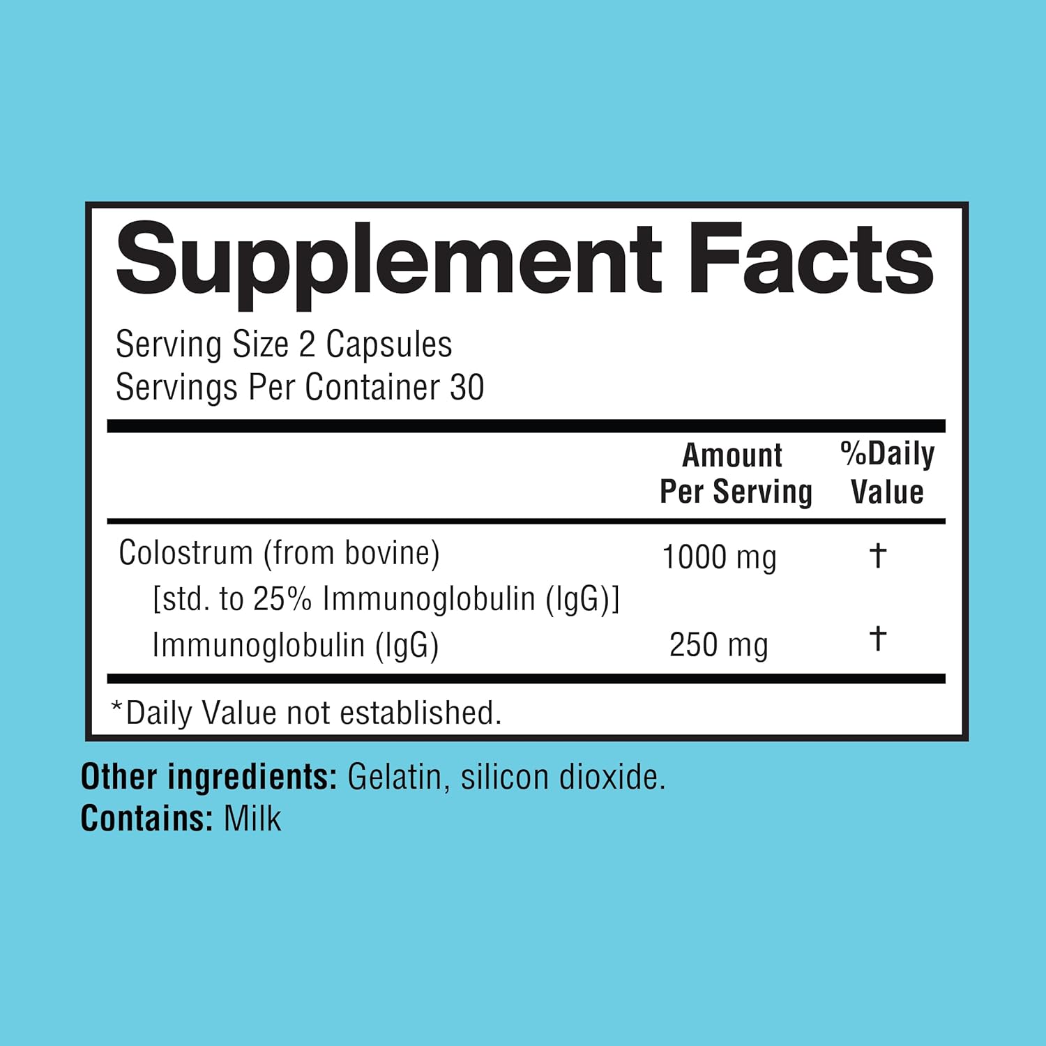 Colostrum Capsules 1000mg Per Serving - US Sourced, 25% Immunoglobulin for Immune Support & Gut Health, 60 Capsules, 30 Servings - Image 2