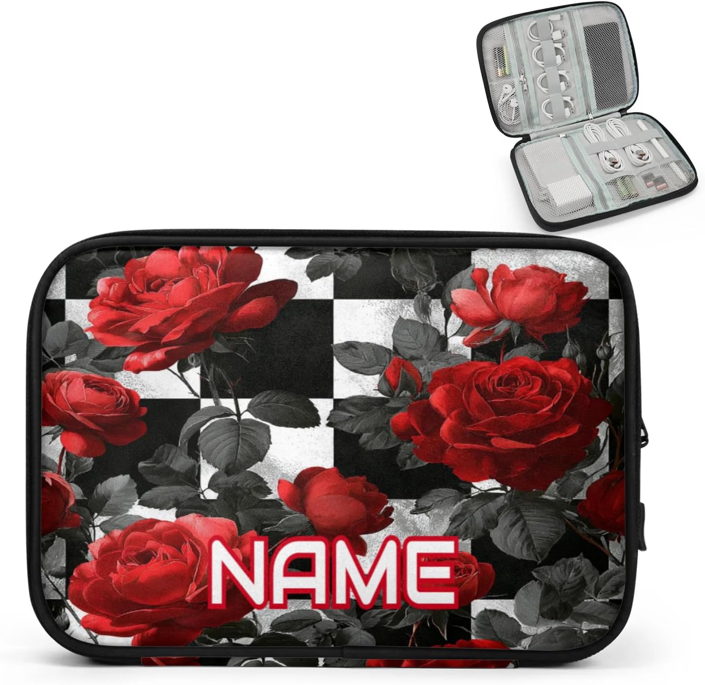 Custom Chessboard Roses Electronics Organizer