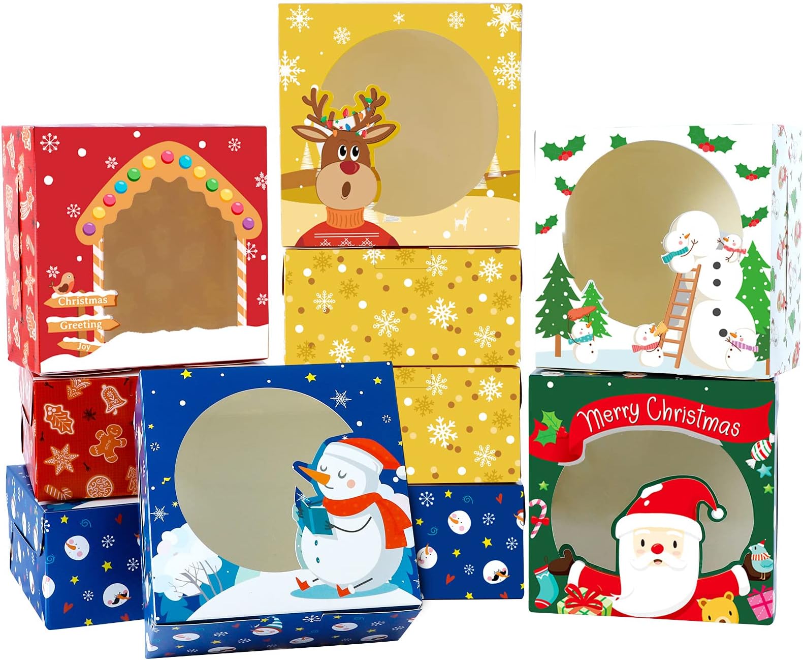 35pcs Christmas Treat Boxes with Window Bakery Cookie Boxes for Pastries Cupcakes Candies Gift and Party Favor 6.3x6.3x3 Inches