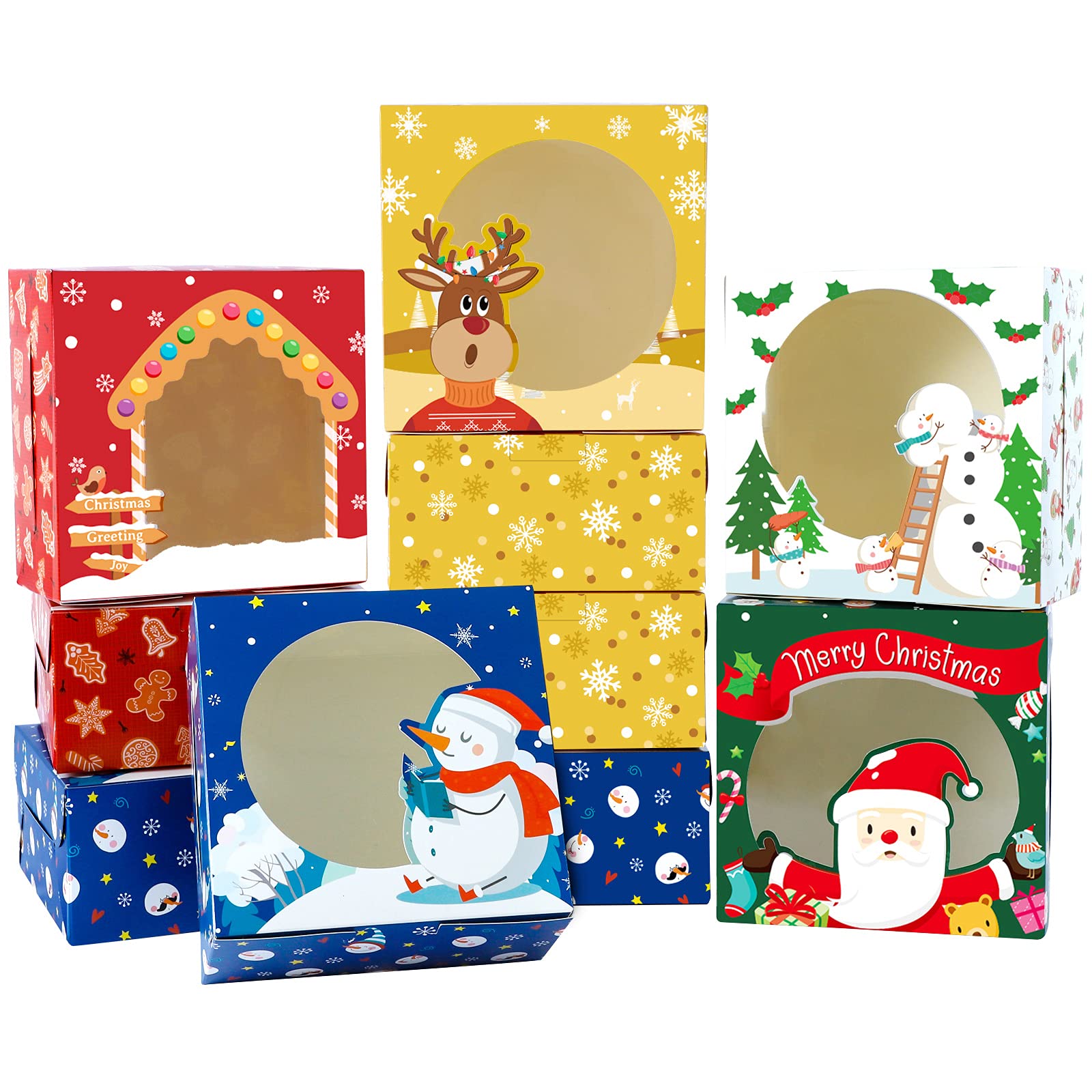 35pcs Christmas Treat Boxes with Window Bakery Cookie Boxes for Pastries Cupcakes Candies Gift and Party Favor 6.3x6.3x3 Inches