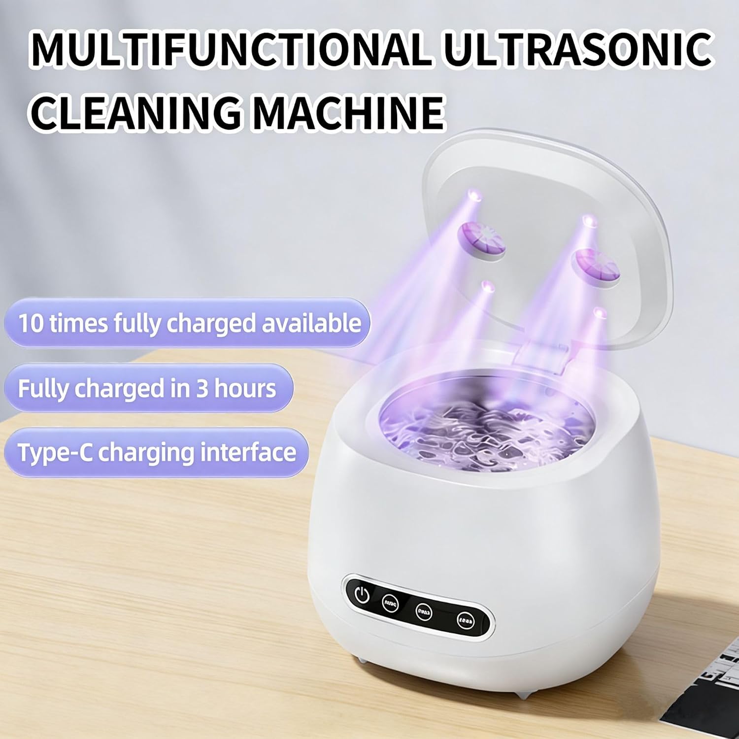 Mini Ultrasonic Cleaner with 304 Stainless Steel Tank, Portable Deep Cleaning Machine for Dentures, Retainers, Jewelry, Rings and Glasses, High Frequency Vibration Cleaning Device for Home and Travel