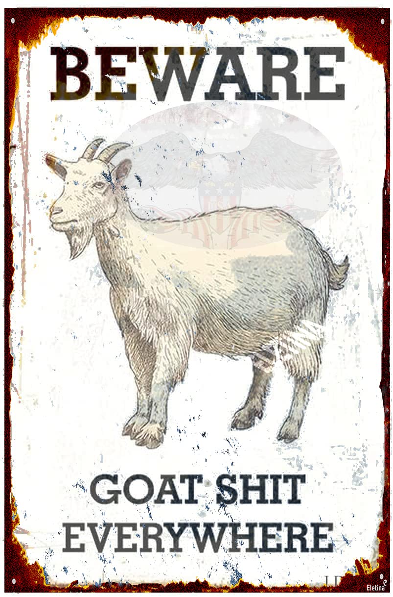 Farm Humor Vintage Metal Tin Sign, Beware Goat Waste Everywhere Ranch Cafe Garage Wall Decor, 12x8 Inches Aluminum