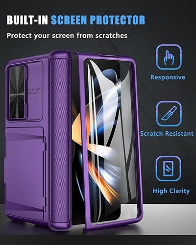 Vista 33 de Vihibii Funda multifunción para Samsung Galaxy Z Fold 4 5G con bisagra, tarjetero integrado, función atril, cubierta de cámara deslizante