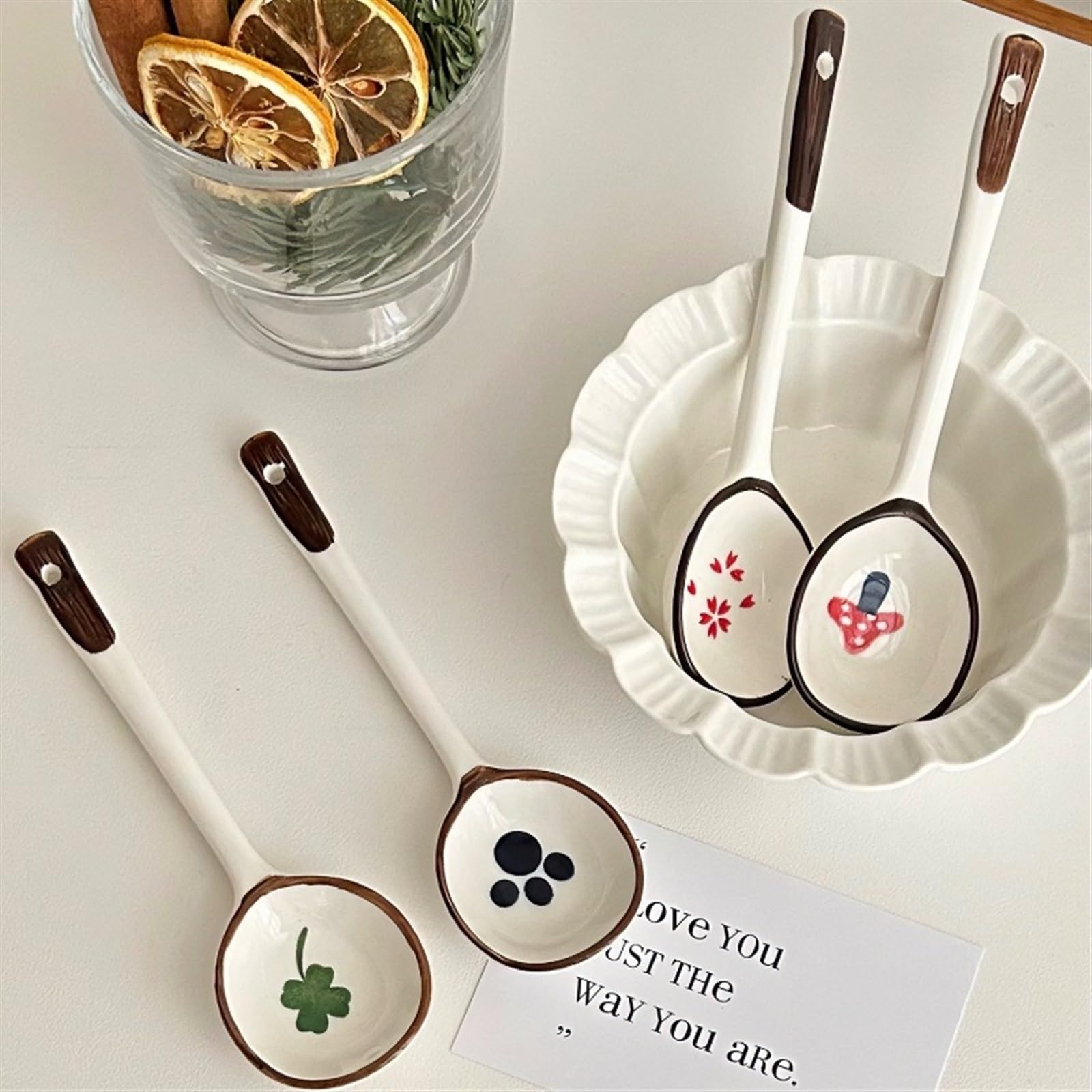 Lot de 4 cuillères à Soupe Rondes en céramique, Style Japonais, en Porcelaine, pour Soupe, Bouillon, céréales, Lait, thé, 17 cm