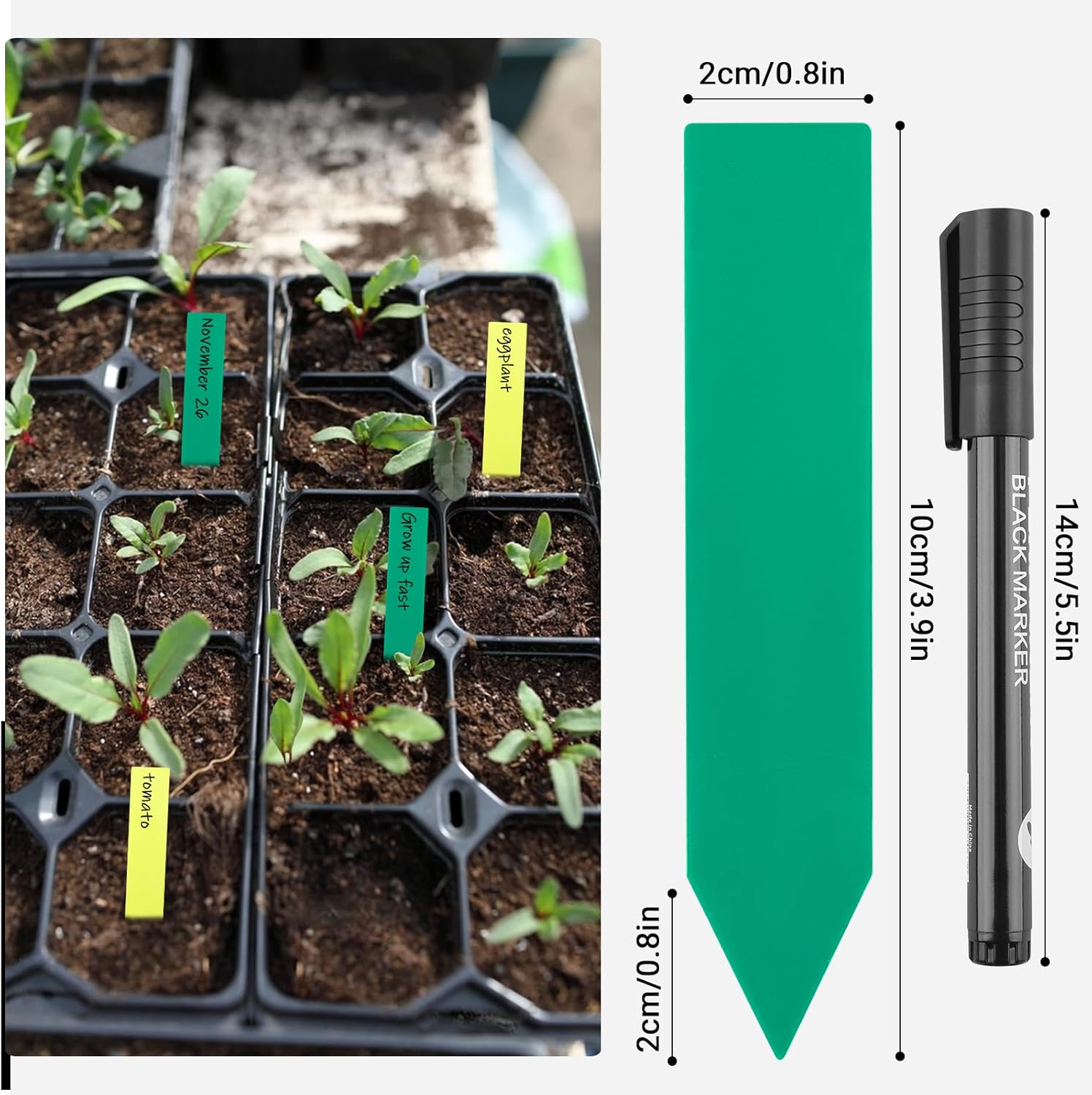 GREANER Window Boxes Planters with 100PCS 4inch Colorful Plant Label, 3PCS 16x3.8 Inch Large Herb Planters with Tray, Indoor Succulent Cactus Flowers Vegetable Plastic Rectangle Pots for Balcony, Offi