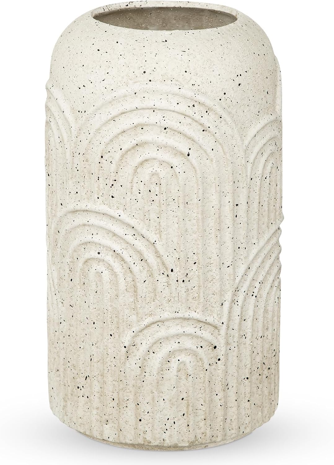 Large Textured Ceramic Vase, 10 inch White Boho Flower Vase Rustic Farmhouse Pottery Vase for Home Decor Mantle Fireplace Living Room Table Centerpiece Pampas Grass