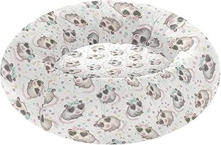 Jynexis Cute Animals Capybara White Print Soft Plush Round Dog & Cat Bed with Anti-Slip Bottom Machine Washable Cozy Nest for Kittens Puppies Indoor Pets, S