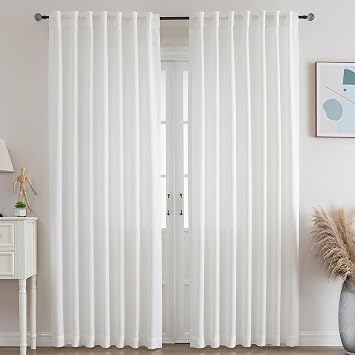 Flyfun Lightweight Linen Curtains 84 Inch Long 2 Panels - Semi Sheer, Light Filtering, Rod Pocket & Back Tab, Linen Curtains for Living Room, 52W x 84L