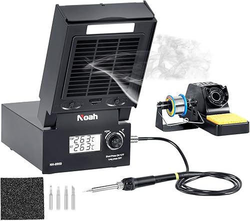 Estación de soldador con extractor de humos, estación de soldadura de 80 W, soldador de 60 W, absorbente de humo, cable de soldadura, iluminación