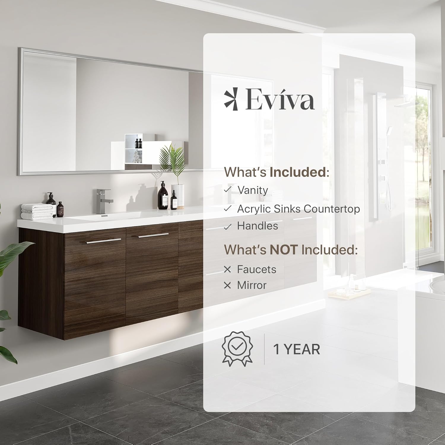 Eviva Lumina 84 in. Gray Oak Wall Mount Double Sink Bath Vanity with Acrylic Top and Integrated Sinks