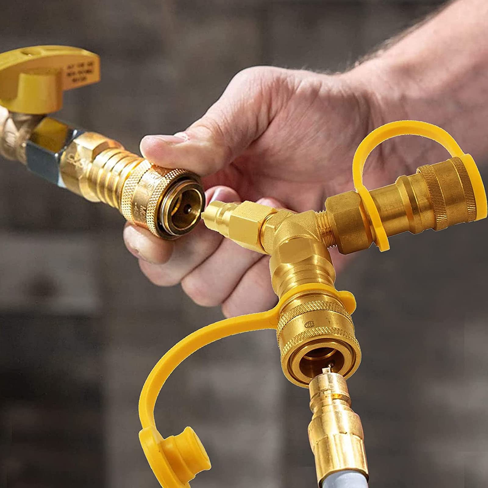 Splitter a Y per Gas da 3/8 di Pollice con Attacco Rapido, Connettore in Gomma in Ottone, Prestazioni Sicure per più Dispositivi, Funzionamento Semplice, Ampia Applicazione per