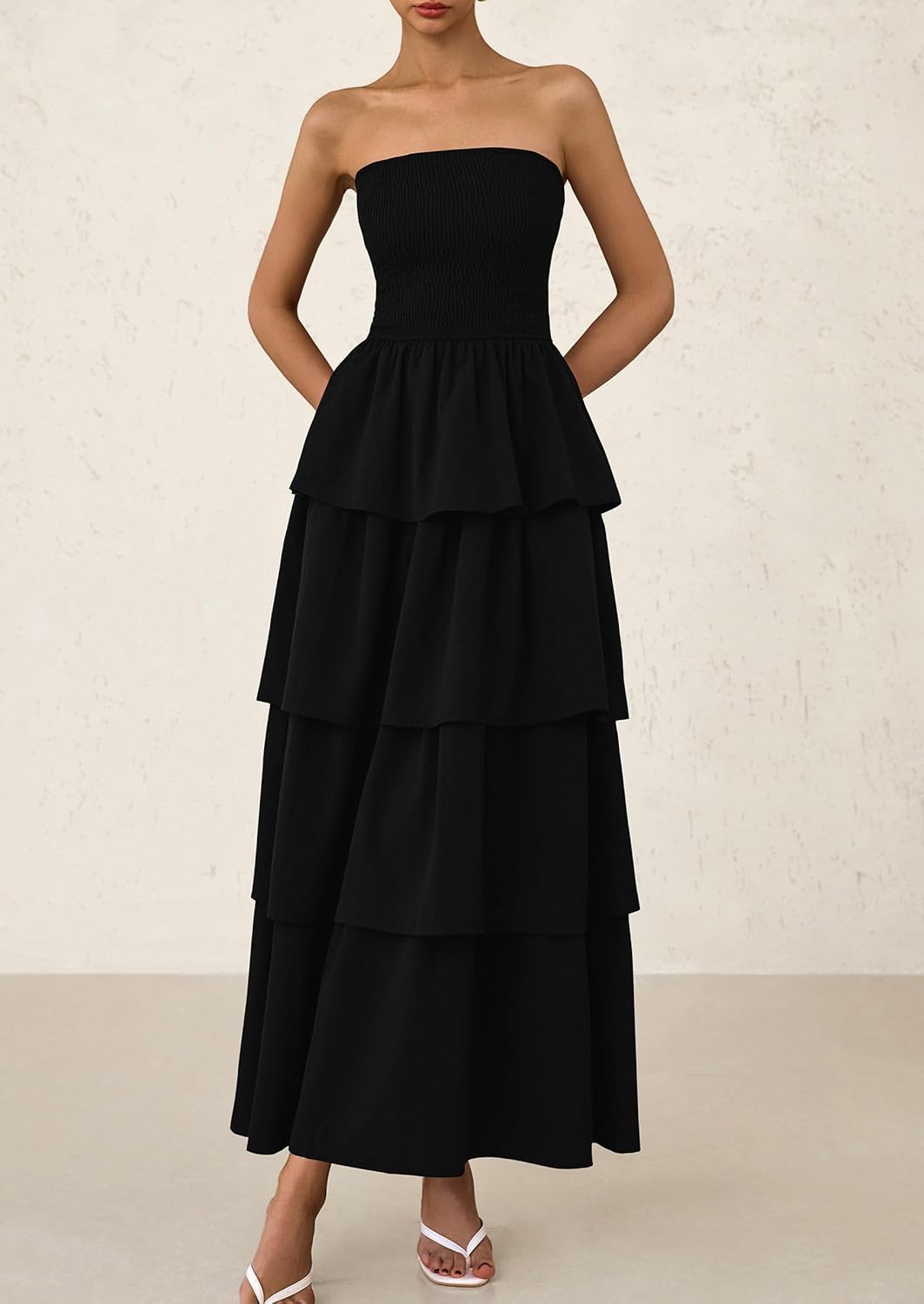 PRETTYGARDEN Maxi Dresses for Women 2025 Summer Off Shoulder Smocked Tiered Ruffle Long Flowy Wedding Guest Dress - Image 4