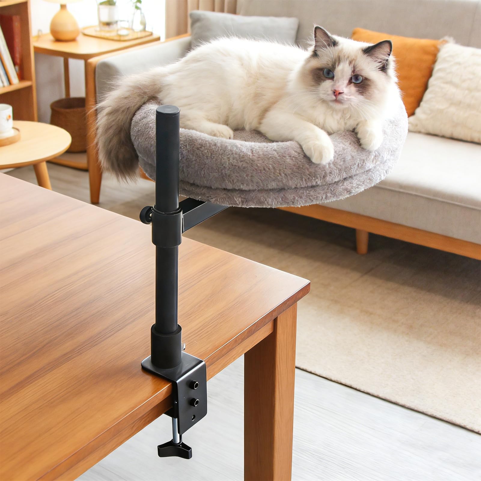 Under Desk Cat Bed - 360° Swivel Cat Hammock for Office Desk, Heavy Duty Metal Frame Holds 15 lbs, No Tools Needed, Soft & Washable Cover, Space-Saving Pet Bed for Work from Home(Large)