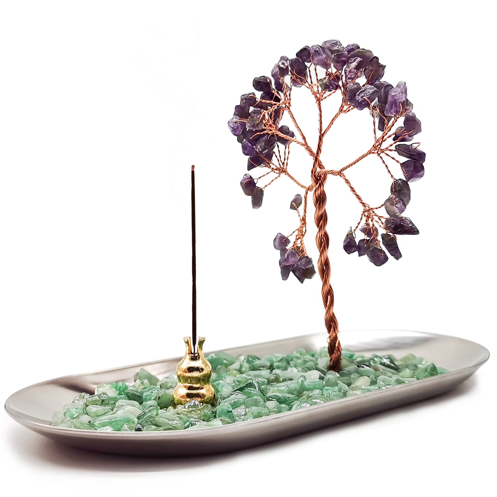 Crystal Tree Incense Holder for Sticks, Incense Burner Healing Incense Trays for Wealth and Luck Used for Meditation Accessories and Living Room Buddha Zen Spiritual Decor (Amethyst)