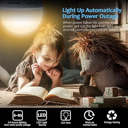 Miniatura 3 de Bombillas LED recargables A21 de 9 W (equivalente a 60 W), blanco cálido, 3000 K, luz de emergencia multifunción para batería de reserva para cortes