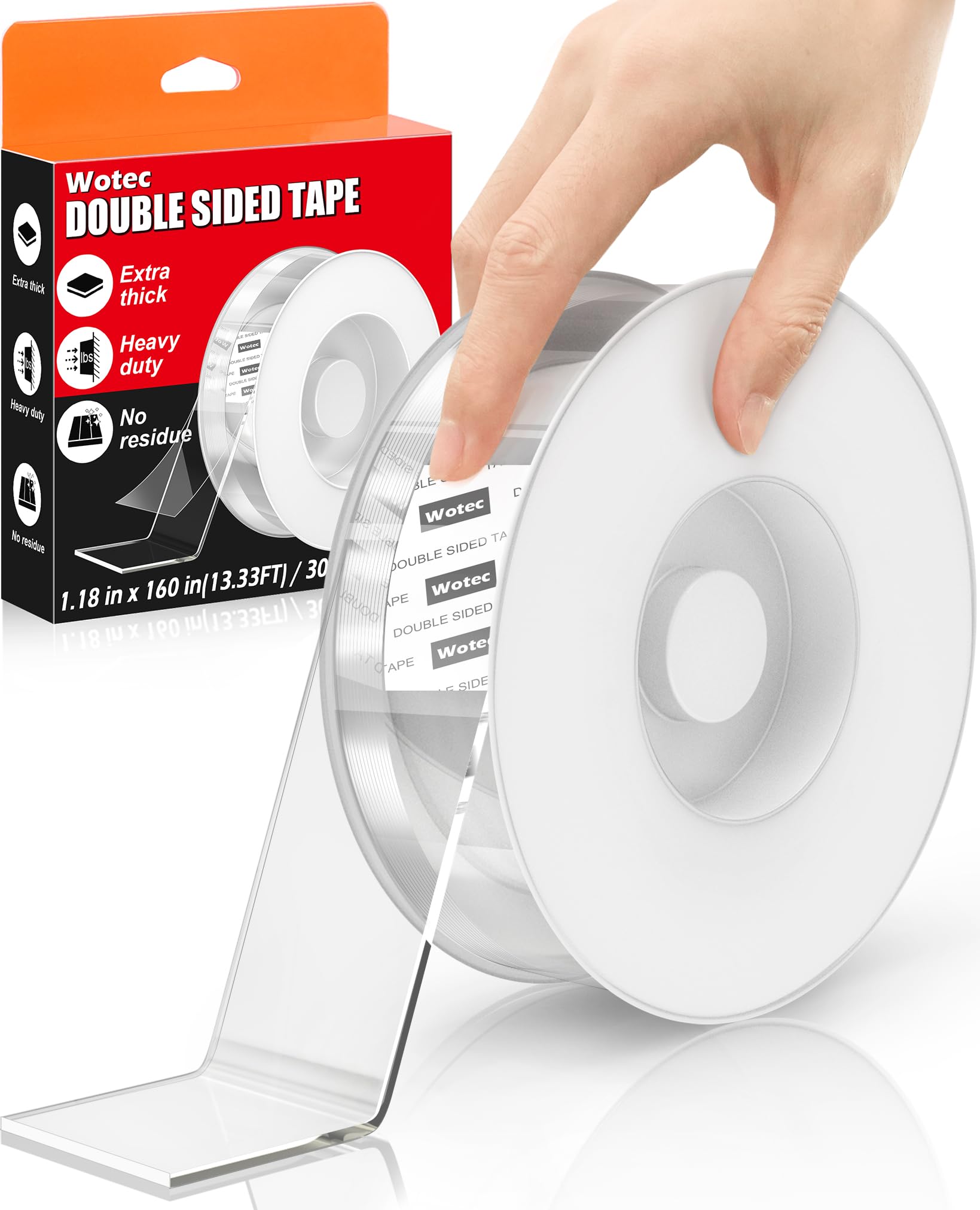 Extra Large Double Sided Tape Heavy Duty Removable 1.18 Inch x 160 Inch, Clear & Tough Nano Tape, Multipurpose Mounting Tape Picture Hanging Strips Adhesive for Poster Carpet