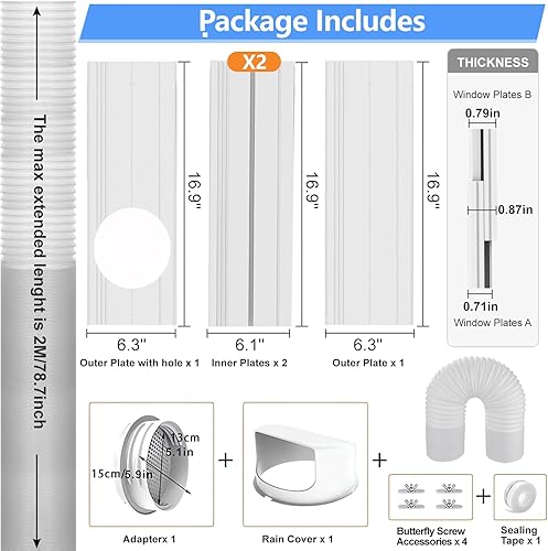 Miniatura 5 de G GO . HO Kit de ventilación portátil de ventana de CA con manguera de escape de 5.9 pulgadas, panel de sellado de ventana de PVC ajustable para