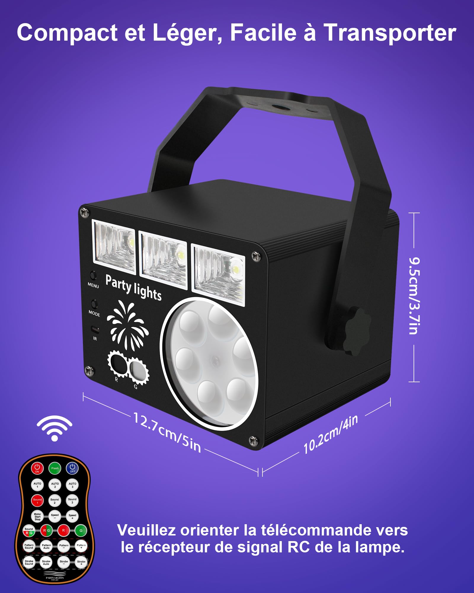 Jeux de Lumiere pour Soiree, Jeu de Lumiere Disco Contrôlée par Musique, Jeu de Lumiere Soiree DJ avec Télécommande, Lampe de Scène avec Câble USB pour Halloween, Fête, Noël