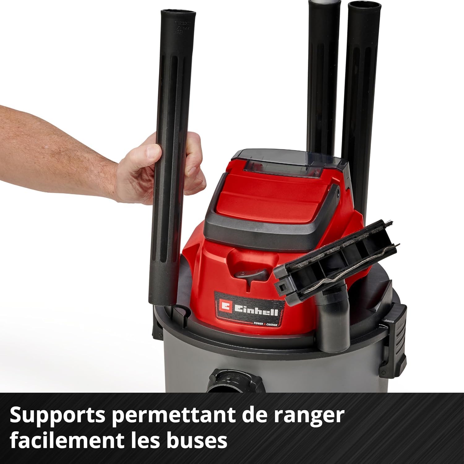 Einhell Aspirateur eaux et poussières sans Fil TC-VC 18/15 Li S-Solo Power X-Change (18 V, cuve 15 l, 4 roulettes, Supports d’Accessoires, Vendu avec Buses et filtres, sans Batterie)