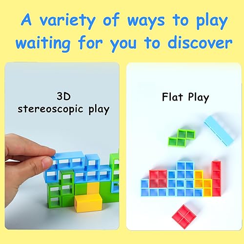 Miniatura 5 de WOWNOVA Juego de torre Tetra apilable de dinosaurio de 64 piezas para niños, noche de juegos familiares, bloques de equilibrio apilables, juego de