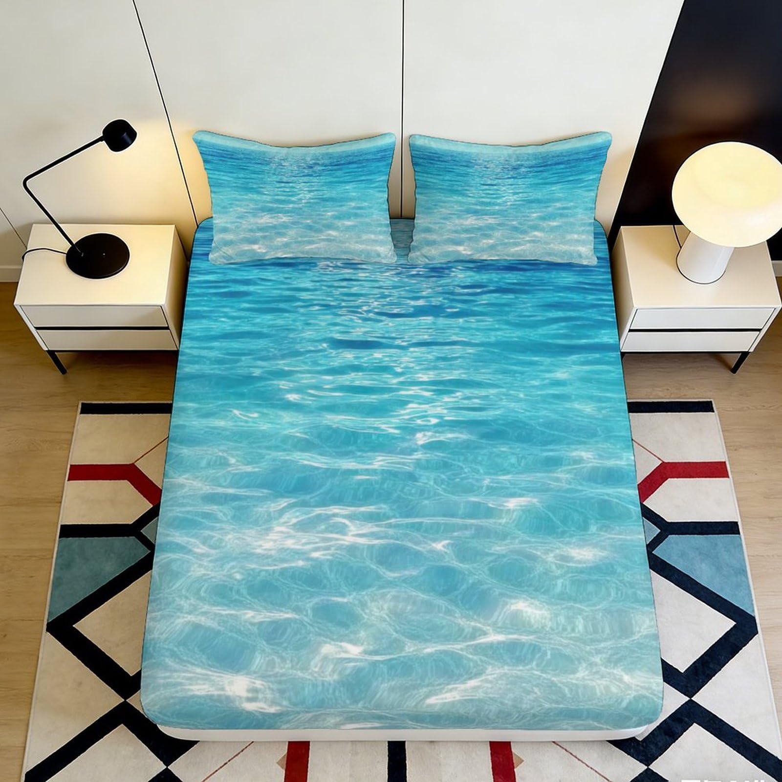 Ctjqhvmx Style-2 3D Printed Ocean Pattern Fitted Sheet Microfiber Deep Pocket Bedroom Bedding Ocean Mattress Fitted Cover Non-Slip Full Wrap For Adults 90X200x25cm 90X200x25cm