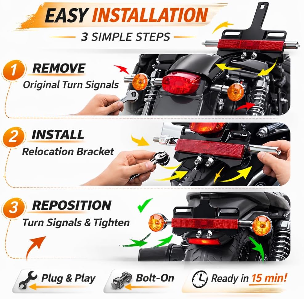 Rear Turn Signal Relocation Kit for Harley Dyna 2002-2017 Sportster 2004-Up Motorcycle Rear Light Bracket Mount Aluminum Turn Signal Relocation Bracket for Saddlebag Installation