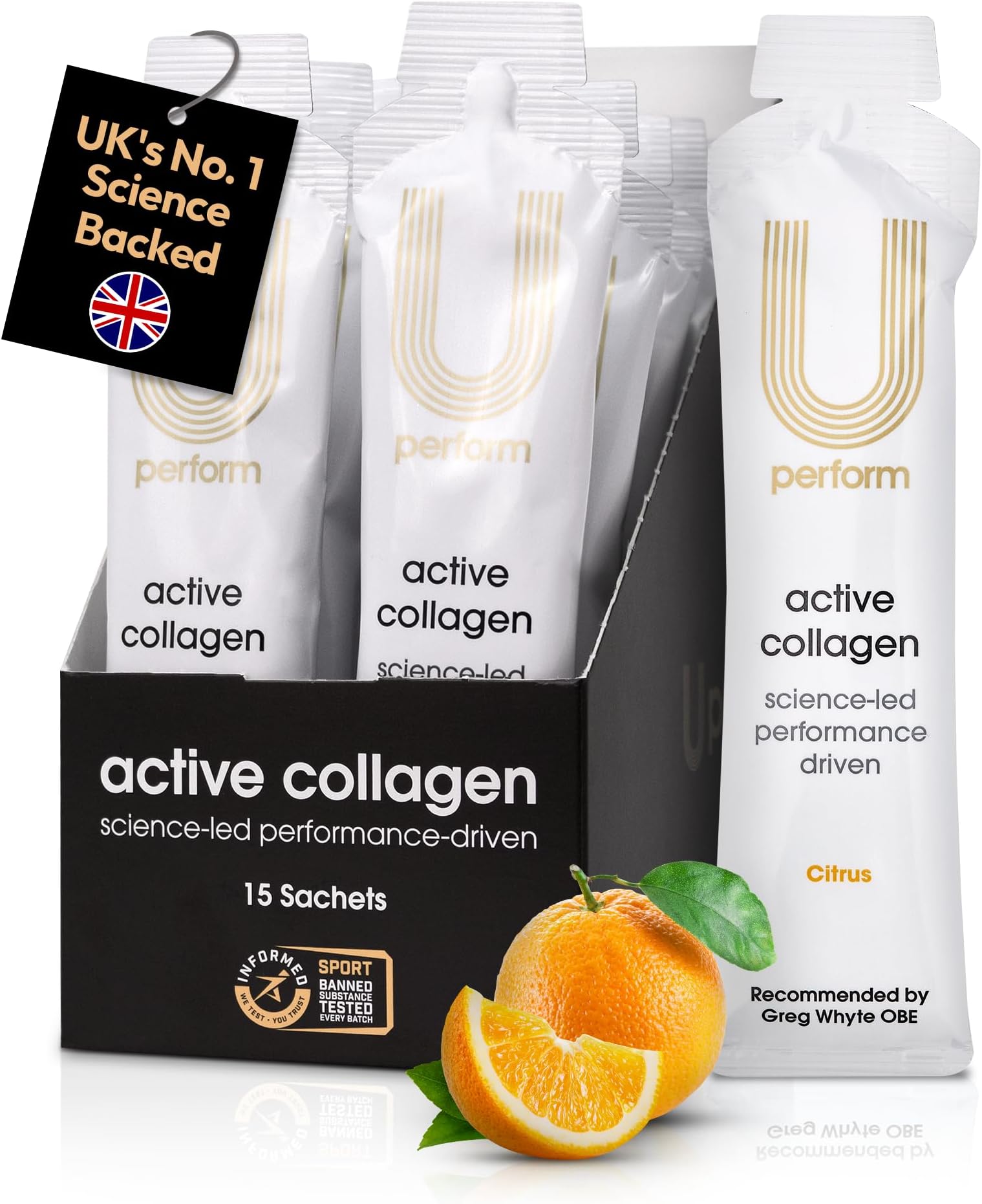 Citrus Flavoured Active Collagen Liquid Sachet for Sports Muscle Recovery, Hydrolysed Collagen Peptides for Joint Health, Clinically Proven Bovine Collagen Supplement (8000mg x 15 Sachets).