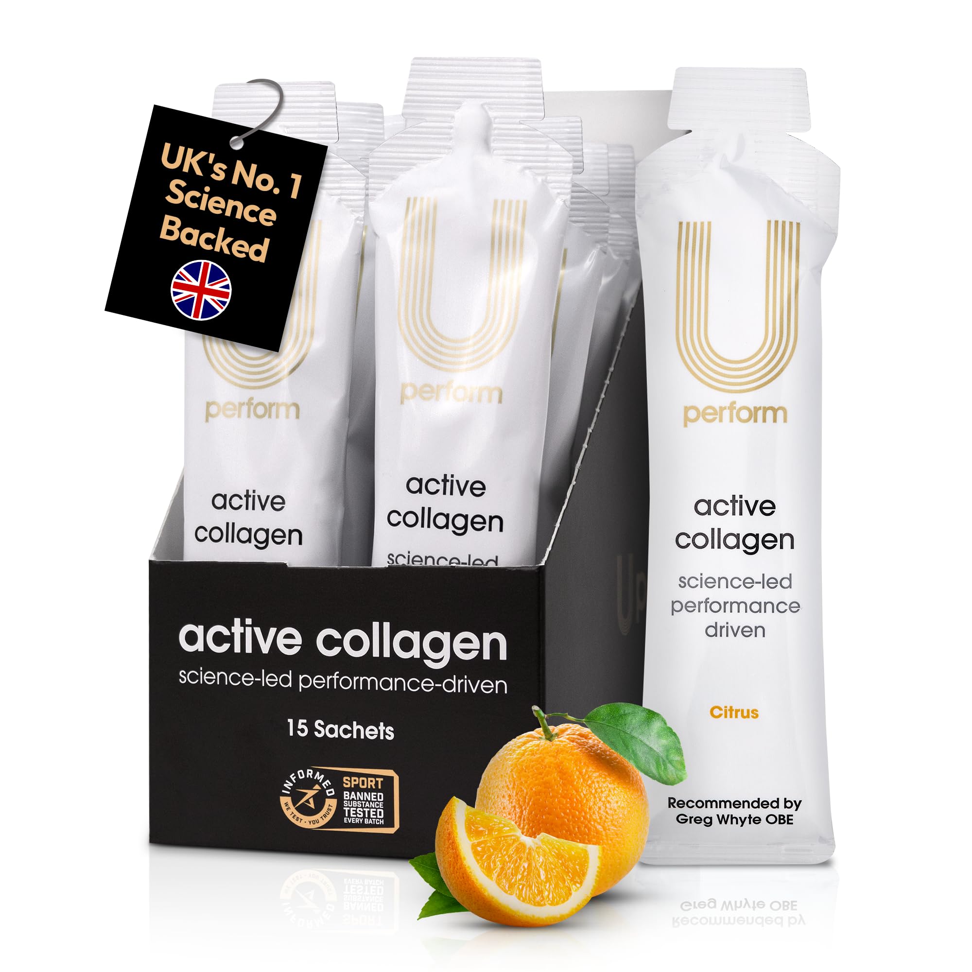 Citrus Flavoured Active Collagen Liquid Sachet for Sports Muscle Recovery, Hydrolysed Collagen Peptides for Joint Health, Clinically Proven Bovine Collagen Supplement (8000mg x 15 Sachets).