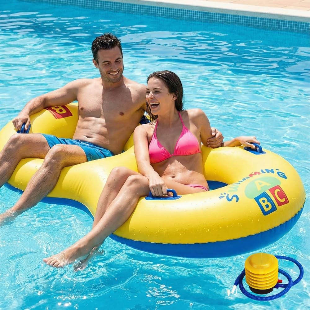 PVC Inflatable Swimming Ring with Airpump for Couples & Adults – Heavy Duty Pool Float Tube for Summer Beach Party, Water Sports & Relaxing Pool Lounging, Durable Swim Ring (Large Size)