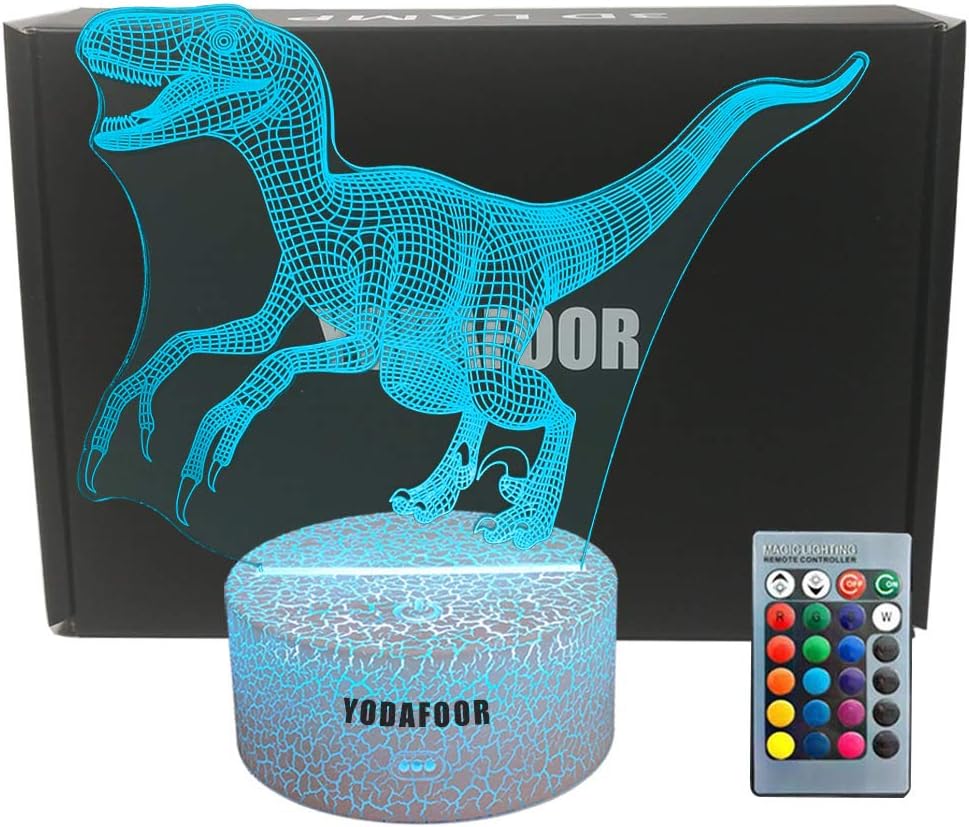 Girls Gifts Night Light, Multi Colors Change Remote Control Night Lamp for Kids Boys Teens, Bedroom Table Dinosaur Theme Decor Lights, Timer Control Smart Touch 3D Illusion Night Light